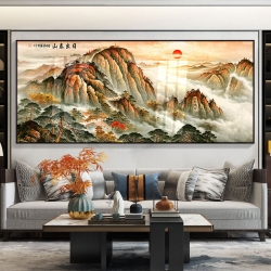 鸿运当头中式客厅装饰画国画沙发背景墙壁画办公室挂画山水画