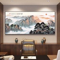 鸿运当头中式客厅装饰画国画沙发背景墙壁画办公室挂画山水画