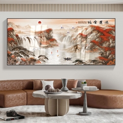 鸿运当头中式客厅装饰画国画沙发背景墙壁画办公室挂画山水画