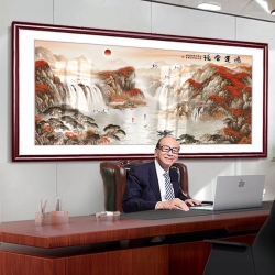 鸿运当头字画中式客厅装饰画国画沙发背景墙壁画办公室挂画山水画