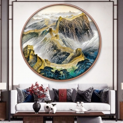 圆形鸿运当头字画中式客厅装饰画国画沙发背景墙壁画办公室挂画山水画