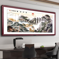 紫气东来实木国画海纳百川字画中式客厅装饰画国画沙发背景墙壁画办公室挂画山水画