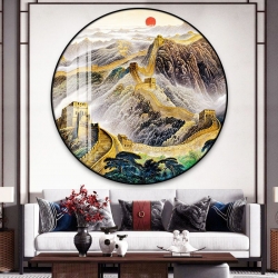 圆形鸿运当头字画中式客厅装饰画国画沙发背景墙壁画办公室挂画山水画