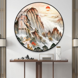 圆形鸿运当头字画中式客厅装饰画国画沙发背景墙壁画办公室挂画山水画