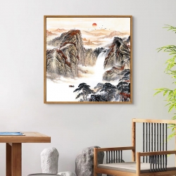 方形聚宝盆字画中式客厅装饰画国画沙发背景墙壁画办公室挂画山水画