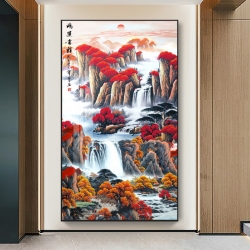 团团圆圆入户玄关装饰画现代北欧油画绿植肌理感挂画走廊过道壁画