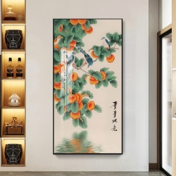 团团圆圆入户玄关装饰画现代北欧油画绿植肌理感挂画走廊过道壁画