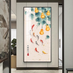 团团圆圆入户玄关装饰画现代北欧油画绿植肌理感挂画走廊过道壁画