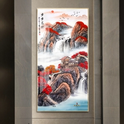 团团圆圆入户玄关装饰画现代北欧油画绿植肌理感挂画走廊过道壁画